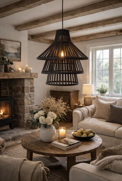 HANGING LAMP LAYERS BAMBOO BLACK LARGE