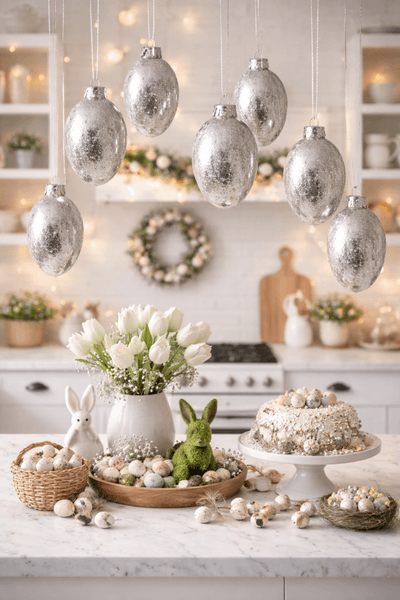 Sølv egg heng stor 8 stk