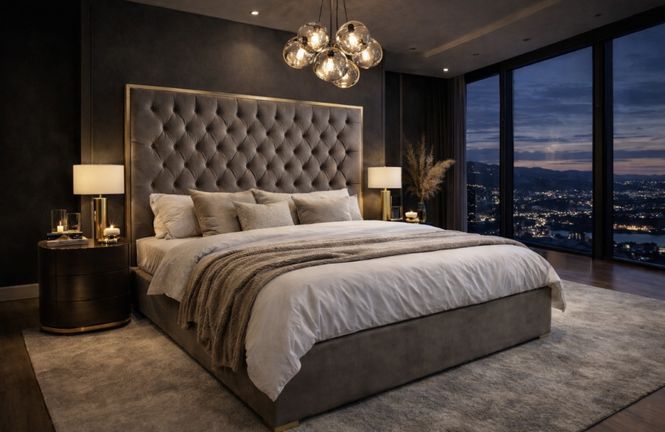 Hovedbilde Headboard Lowell 180x180 Stone velvet / gold